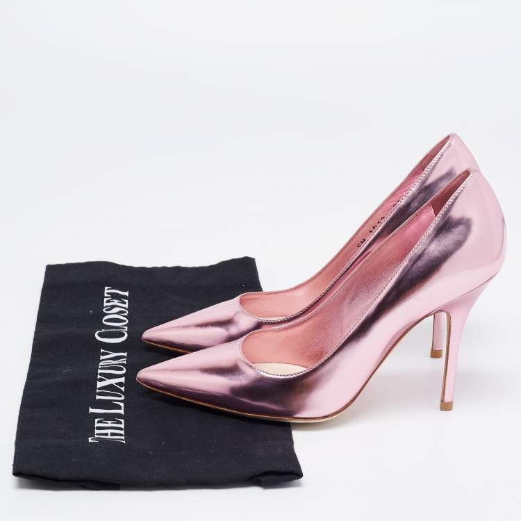 Pre Owned Dior Metallic Pink Leather Cherie Pointed-Toe Pumps Size 36
