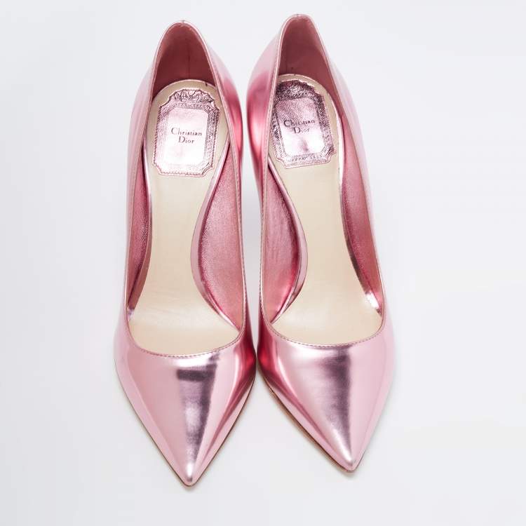 Pre Owned Dior Metallic Pink Leather Cherie Pointed-Toe Pumps Size 36