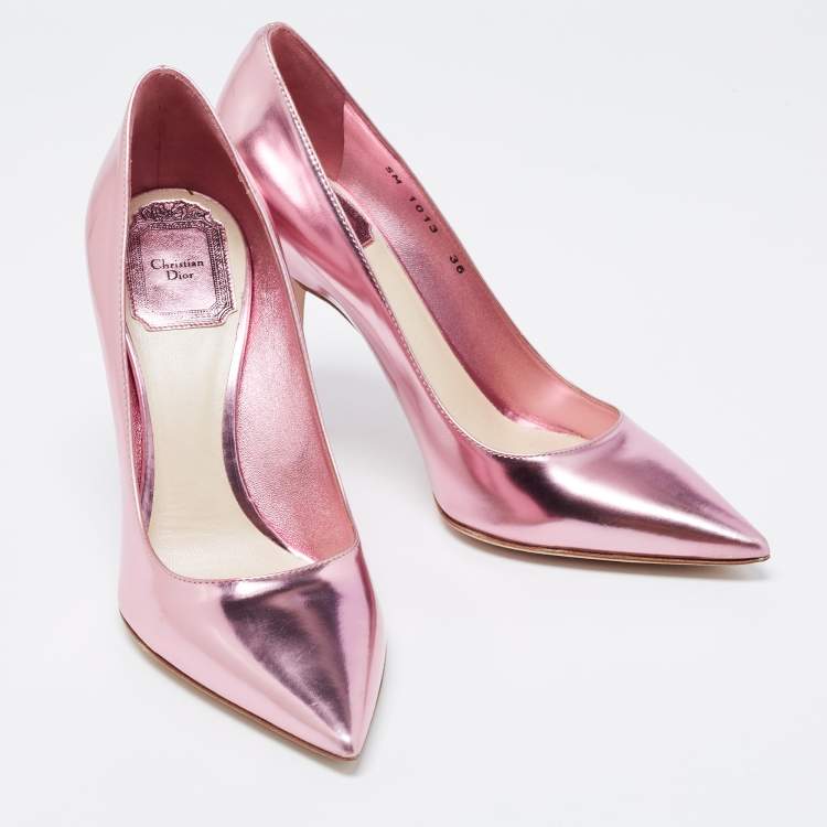 Pre Owned Dior Metallic Pink Leather Cherie Pointed-Toe Pumps Size 36