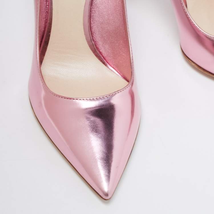 Pre Owned Dior Metallic Pink Leather Cherie Pointed-Toe Pumps Size 36