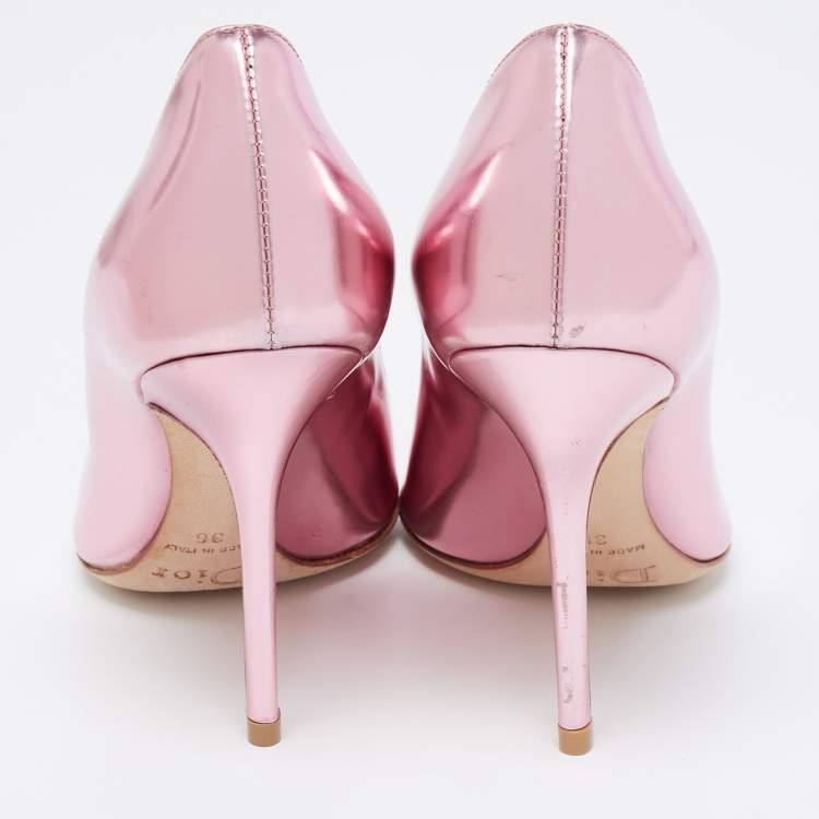 Pre Owned Dior Metallic Pink Leather Cherie Pointed-Toe Pumps Size 36
