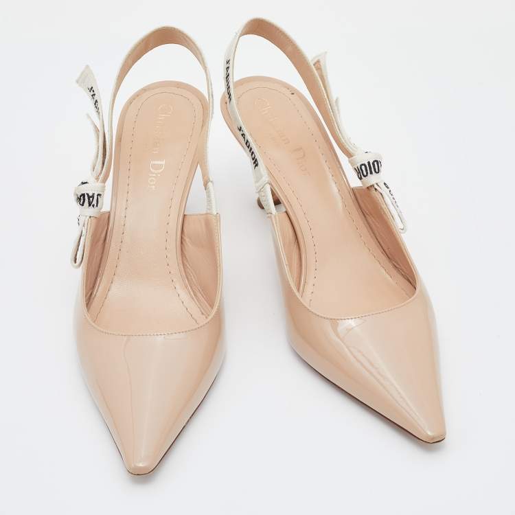 Pre Owned Dior Beige Patent Leather J'adior Pointed Toe Slingback Pumps Size 39.5