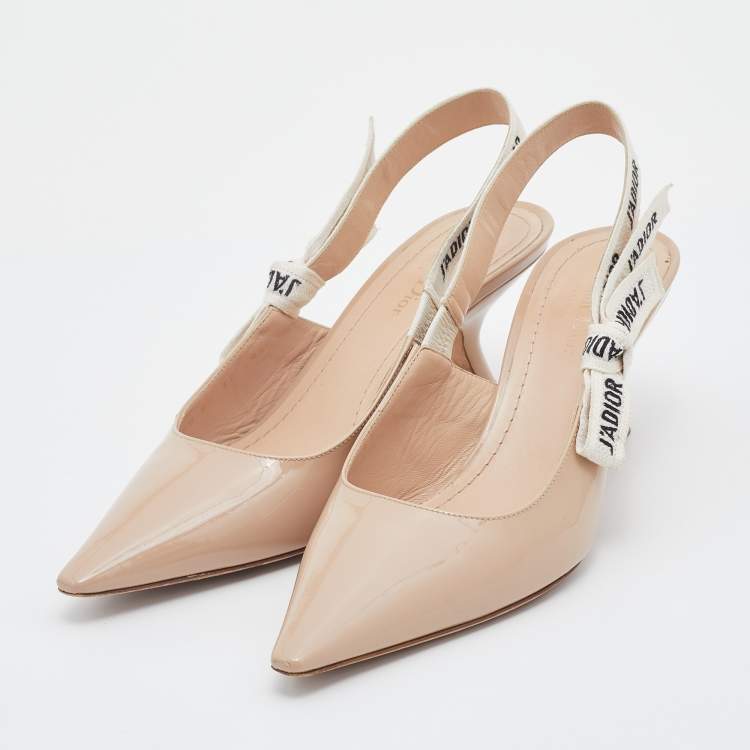 Pre Owned Dior Beige Patent Leather J'adior Pointed Toe Slingback Pumps Size 39.5