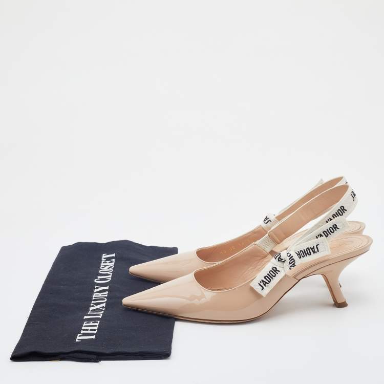 Pre Owned Dior Beige Patent Leather J'adior Pointed Toe Slingback Pumps Size 39.5
