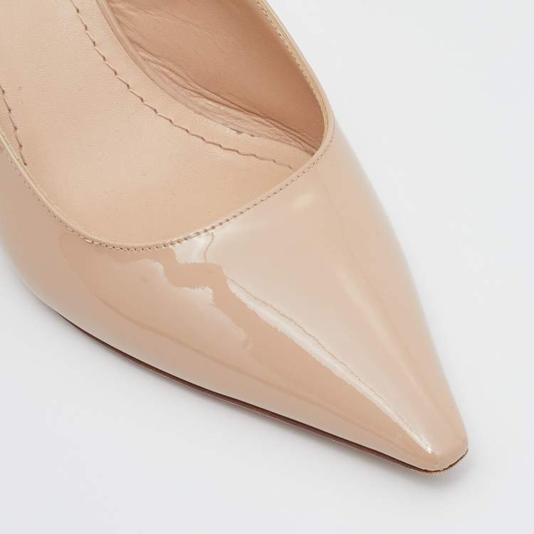 Pre Owned Dior Beige Patent Leather J'adior Pointed Toe Slingback Pumps Size 39.5