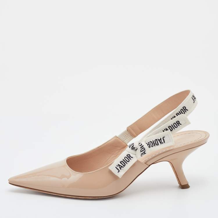 Pre Owned Dior Beige Patent Leather J'adior Pointed Toe Slingback Pumps Size 39.5