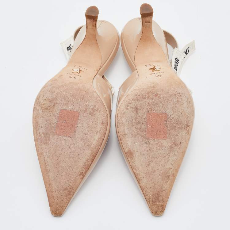 Pre Owned Dior Beige Patent Leather J'adior Pointed Toe Slingback Pumps Size 39.5