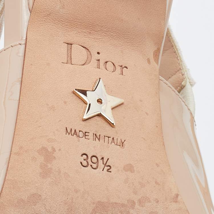 Pre Owned Dior Beige Patent Leather J'adior Pointed Toe Slingback Pumps Size 39.5