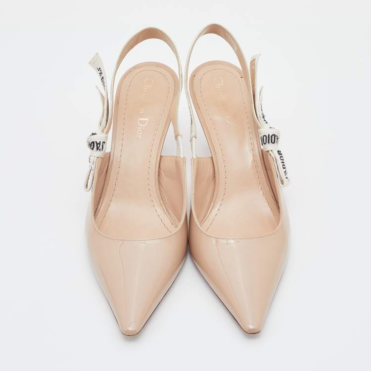Pre Owned Dior Beige Patent Leather J'adior Pointed Toe Slingback Pumps Size 39.5