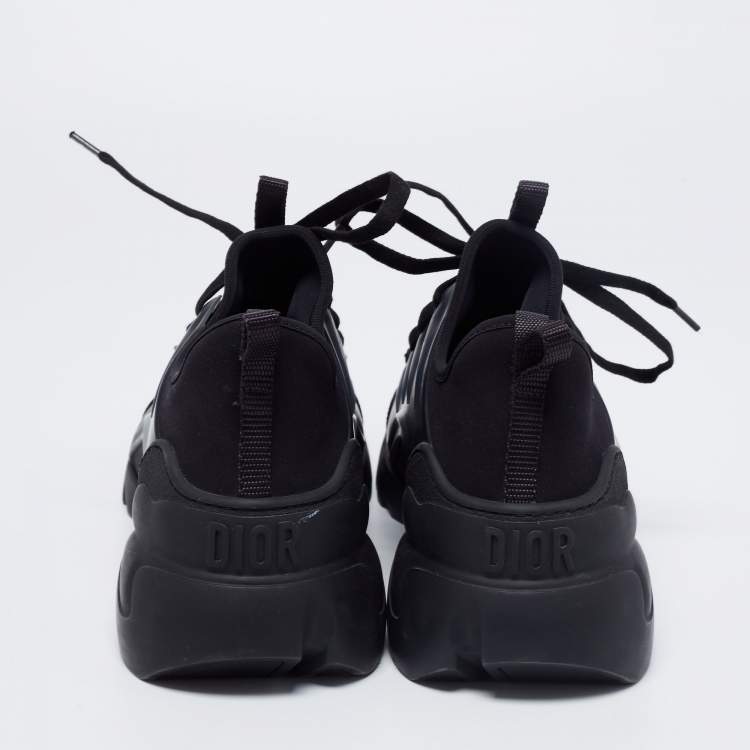 Pre Owned Dior Black Leather, Neoprene and Rubber D-connect Low-Top Sneakers Size 40