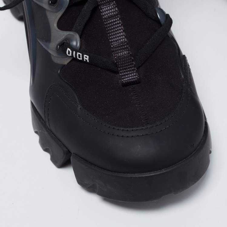 Pre Owned Dior Black Leather, Neoprene and Rubber D-connect Low-Top Sneakers Size 40