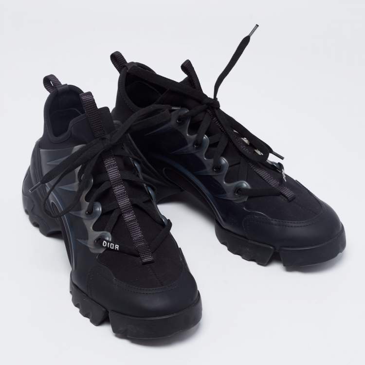 Pre Owned Dior Black Leather, Neoprene and Rubber D-connect Low-Top Sneakers Size 40