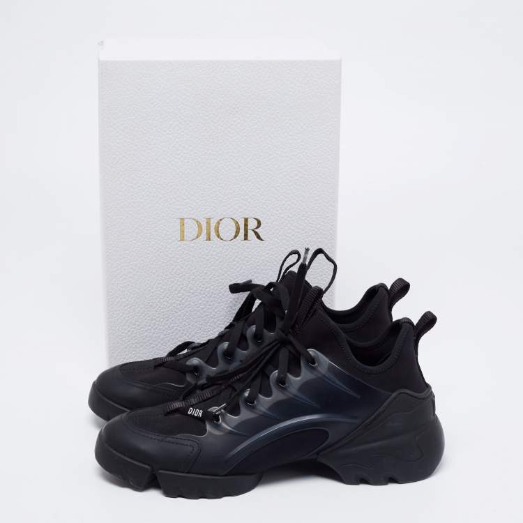 Pre Owned Dior Black Leather, Neoprene and Rubber D-connect Low-Top Sneakers Size 40