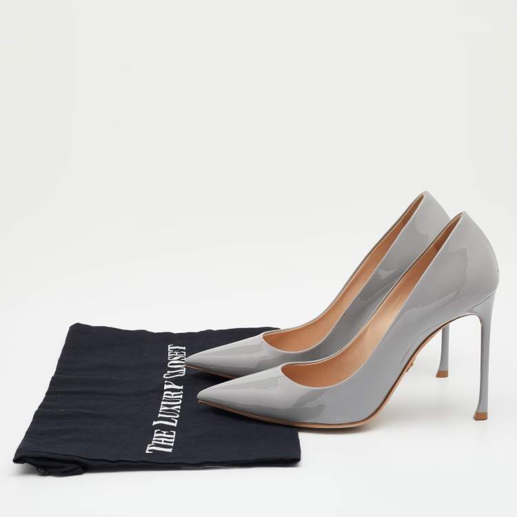 Pre Owned Dior Grey Patent Leather Cherie Pointed Toe Pumps Size 37