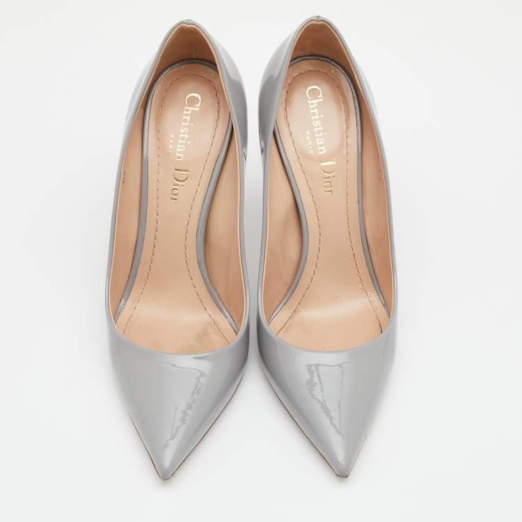 Pre Owned Dior Grey Patent Leather Cherie Pointed Toe Pumps Size 37