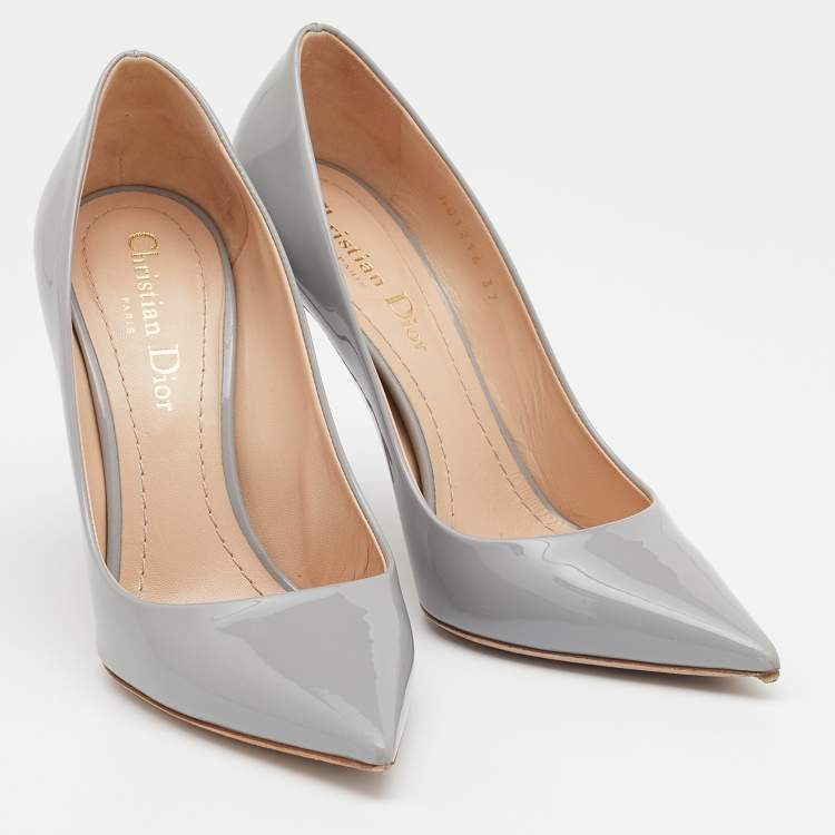 Pre Owned Dior Grey Patent Leather Cherie Pointed Toe Pumps Size 37