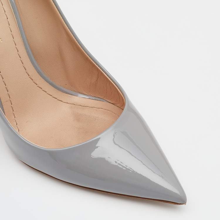Pre Owned Dior Grey Patent Leather Cherie Pointed Toe Pumps Size 37