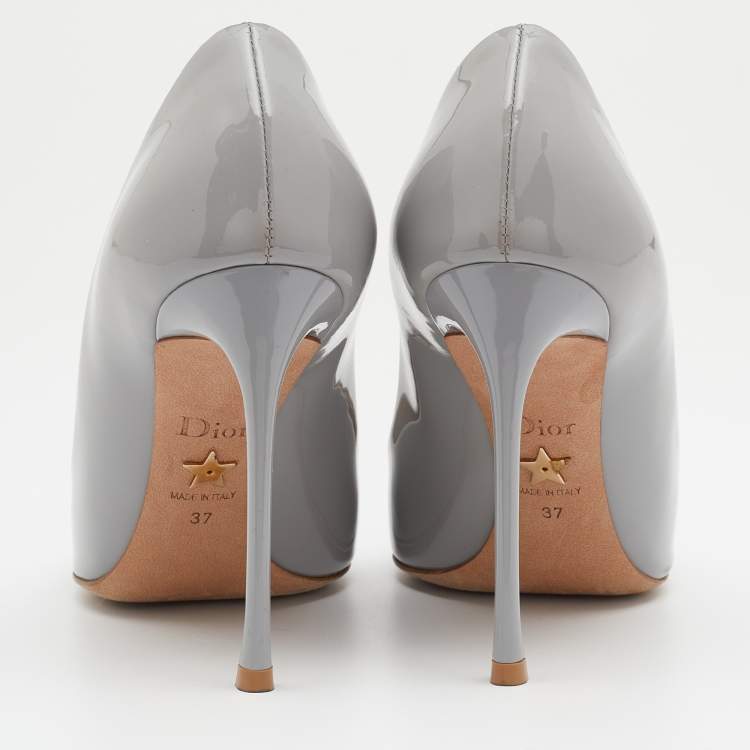 Pre Owned Dior Grey Patent Leather Cherie Pointed Toe Pumps Size 37