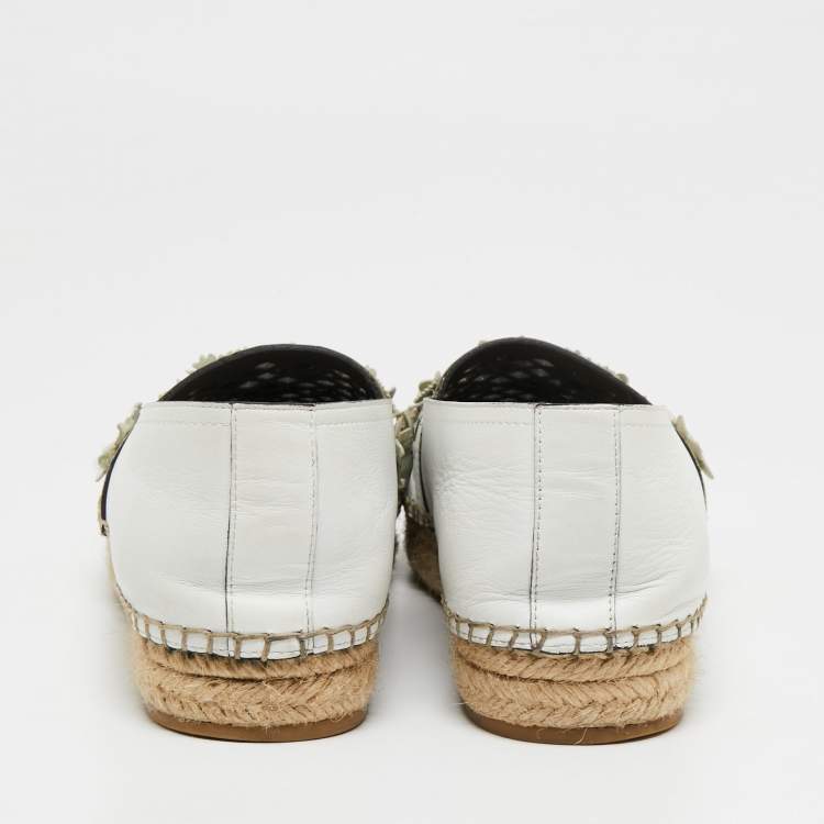 Pre Owned Dior White Laser Cut Leather Flower Applique Flore Flat Espadrilles Size 40