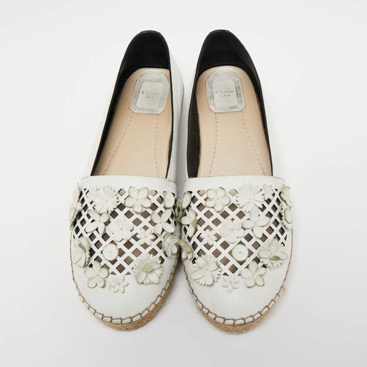Pre Owned Dior White Laser Cut Leather Flower Applique Flore Flat Espadrilles Size 40