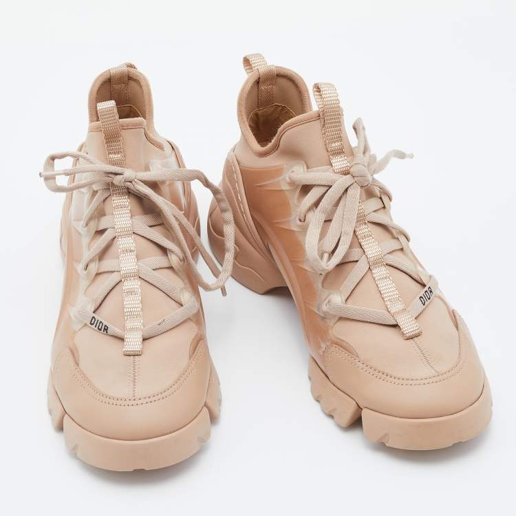 Pre Owned Dior Beige PVC/Fabric And Leather D-Connect  Sneakers Size 38