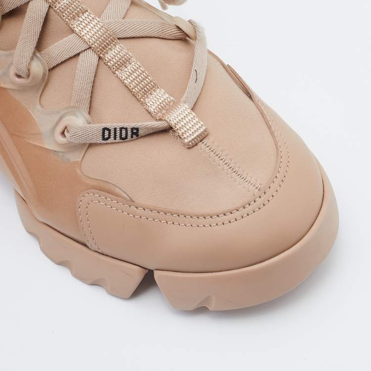 Pre Owned Dior Beige PVC/Fabric And Leather D-Connect  Sneakers Size 38