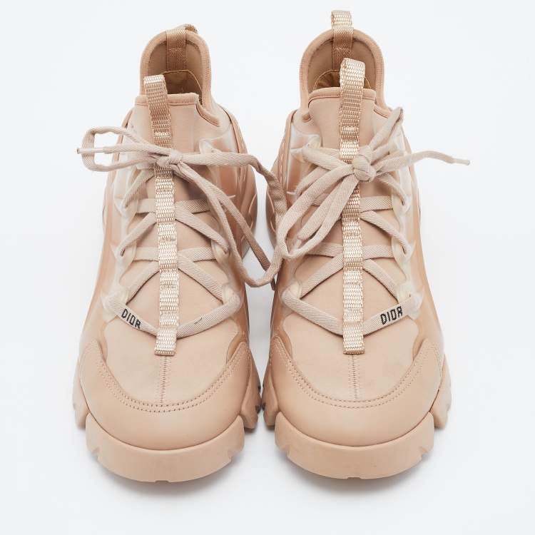 Pre Owned Dior Beige PVC/Fabric And Leather D-Connect  Sneakers Size 38