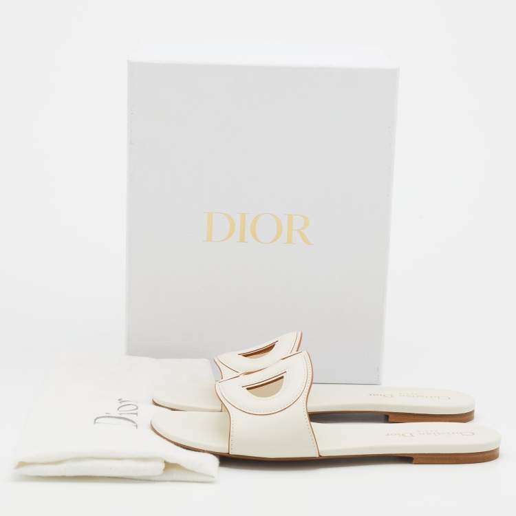 Pre Owned Dior White Leather D Club Flat Sandals Size 38