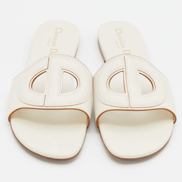 Pre Owned Dior White Leather D Club Flat Sandals Size 38