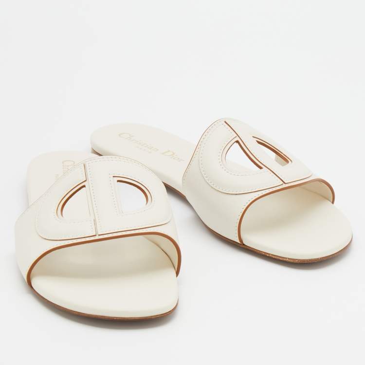 Pre Owned Dior White Leather D Club Flat Sandals Size 38