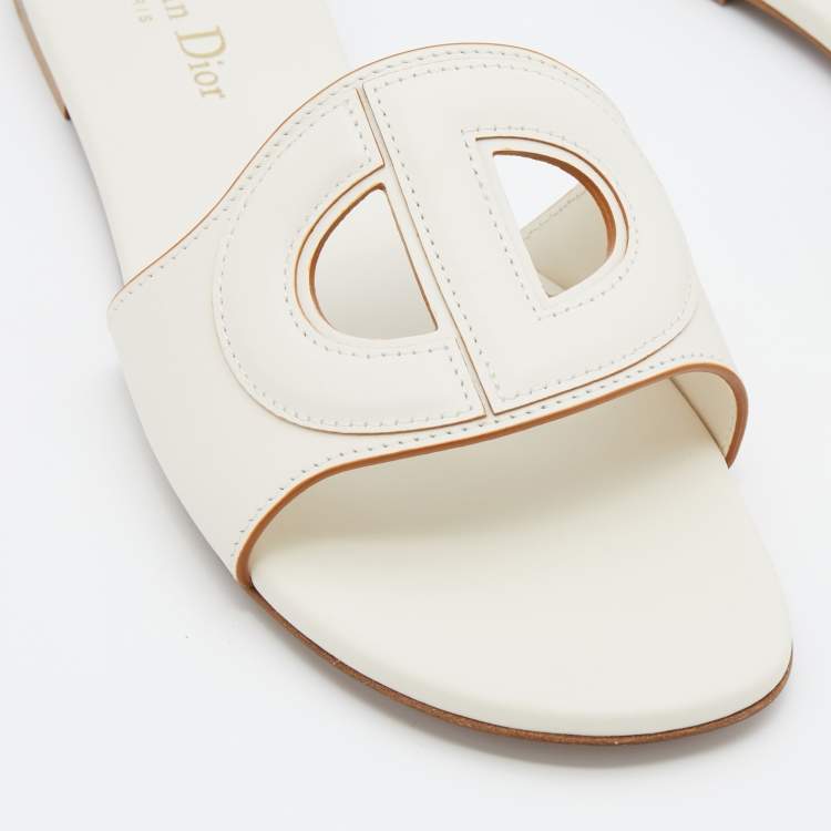 Pre Owned Dior White Leather D Club Flat Sandals Size 38