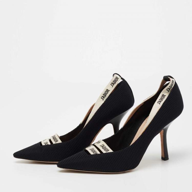 مملوكة مسبقًا Christian Dior Black Technical Fabric J'adior Ribbon Pumps Size 38.5