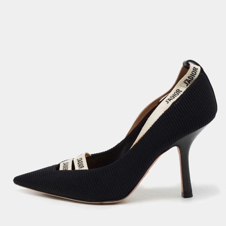 مملوكة مسبقًا Christian Dior Black Technical Fabric J'adior Ribbon Pumps Size 38.5