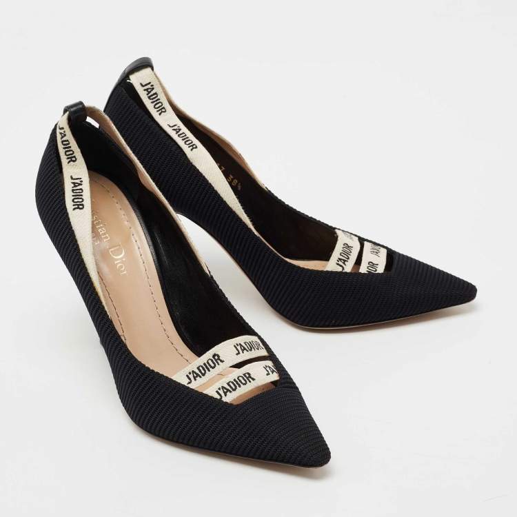 مملوكة مسبقًا Christian Dior Black Technical Fabric J'adior Ribbon Pumps Size 38.5