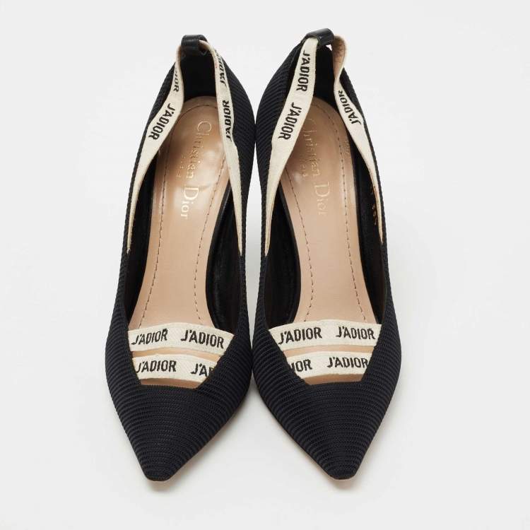 مملوكة مسبقًا Christian Dior Black Technical Fabric J'adior Ribbon Pumps Size 38.5