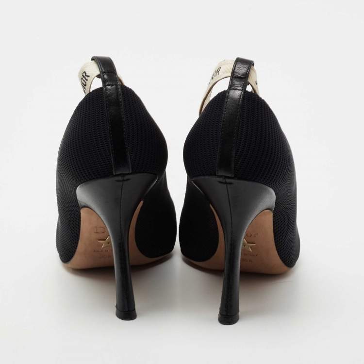 مملوكة مسبقًا Christian Dior Black Technical Fabric J'adior Ribbon Pumps Size 38.5