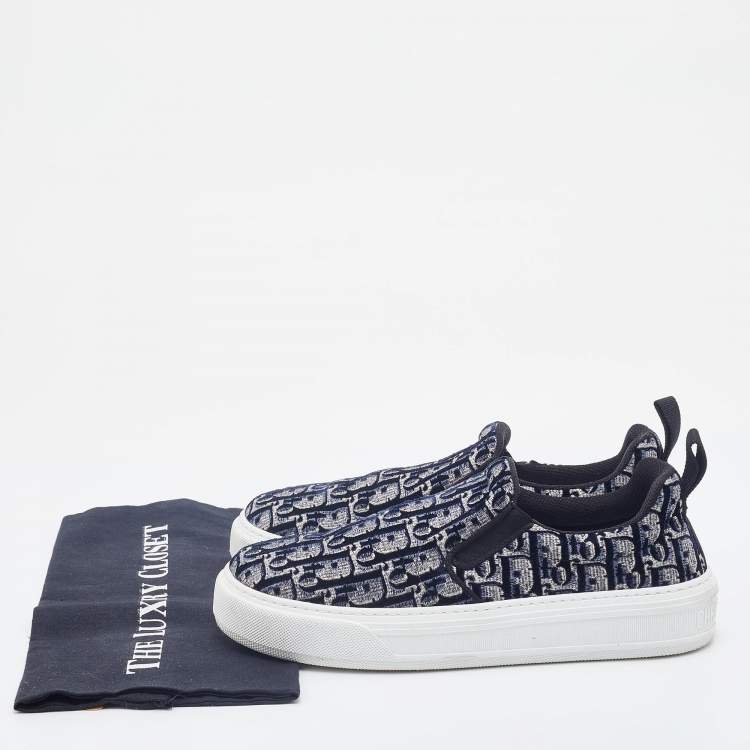 Pre Owned Dior Navy Blue Oblique Velvet Fabric Solar Slip On Sneakers Size 40