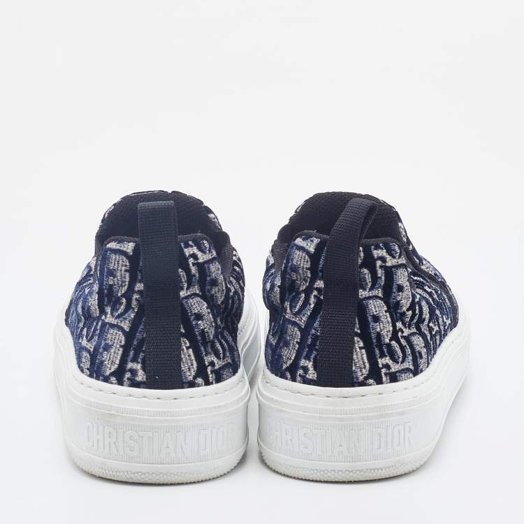 Pre Owned Dior Navy Blue Oblique Velvet Fabric Solar Slip On Sneakers Size 40