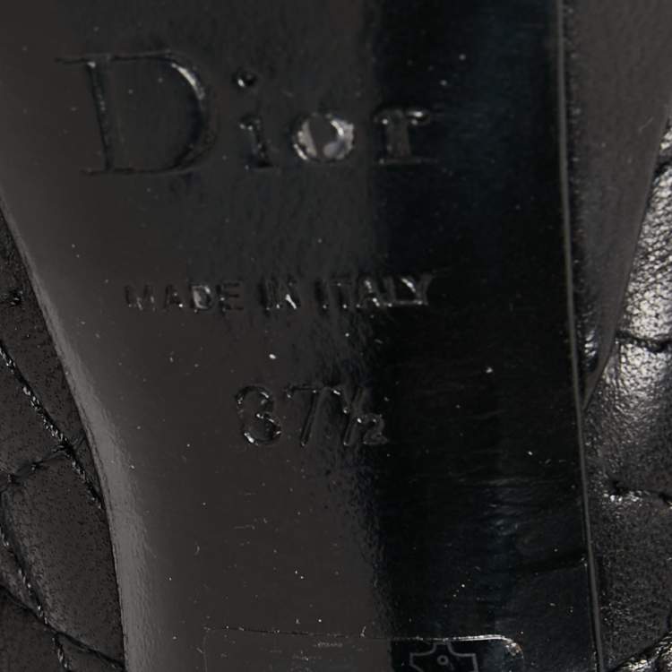 Pre Owned Dior Black Cannage Leather Bow Peep Toe Platform Pumps Size 37.5