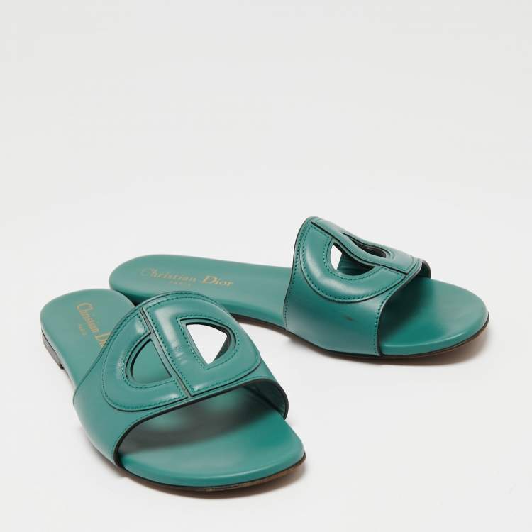 Pre Owned Dior Green Leather D Club  Flat  Sandals Size 38