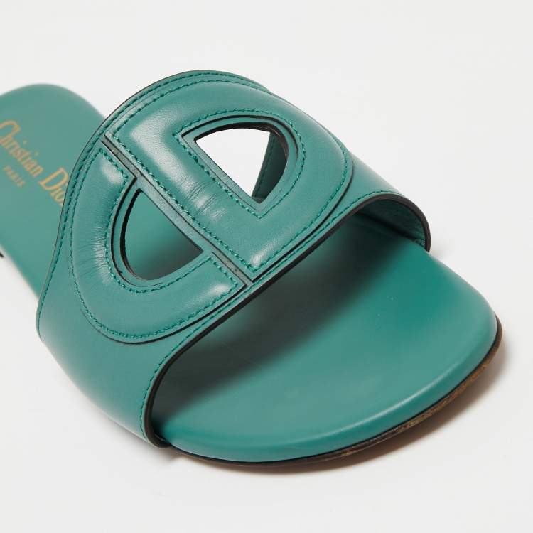 Pre Owned Dior Green Leather D Club  Flat  Sandals Size 38