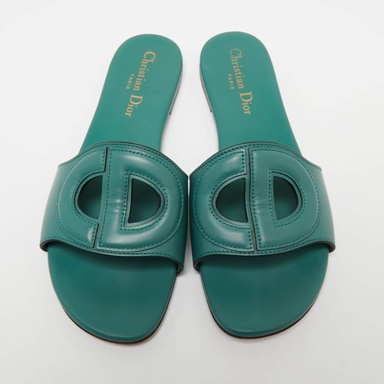 Pre Owned Dior Green Leather D Club  Flat  Sandals Size 38