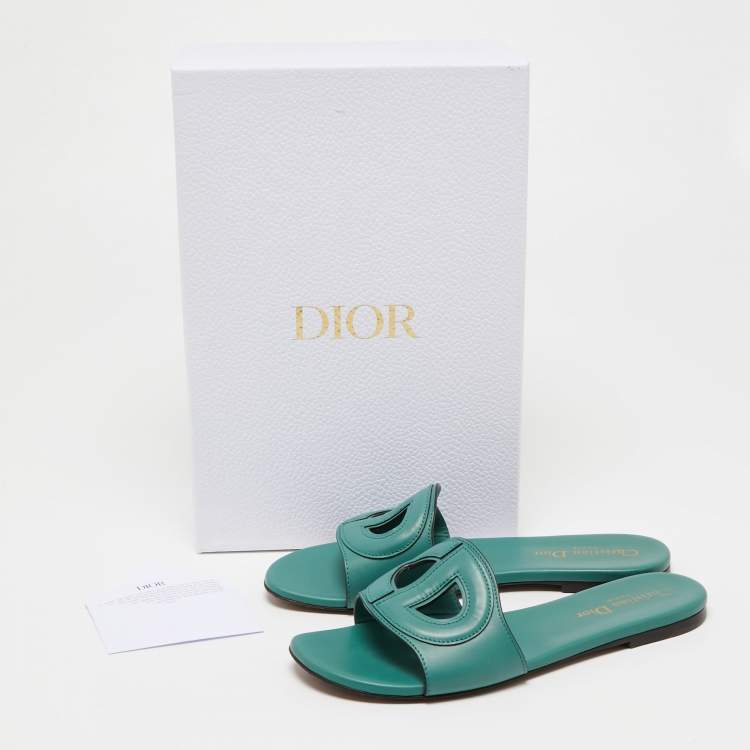 Pre Owned Dior Green Leather D Club  Flat  Sandals Size 38