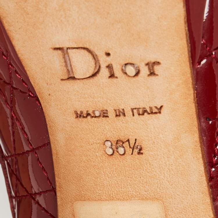 Pre Owned Dior Deep Red Cannage Patent Leather Bow Peep Toe Platform Pumps Size 36.5