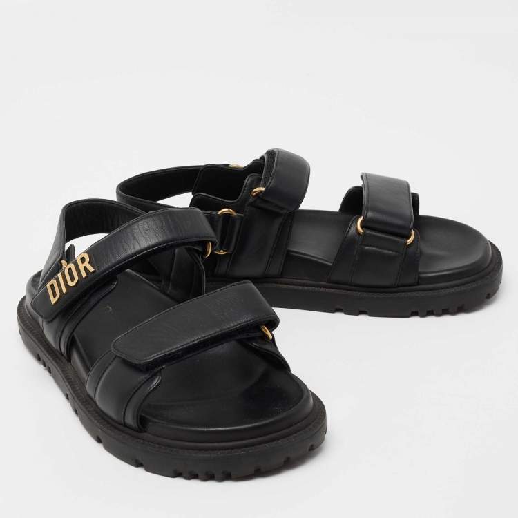 Pre Owned Dior Black Leather DIorAct Flat Sandals Size 37.5
