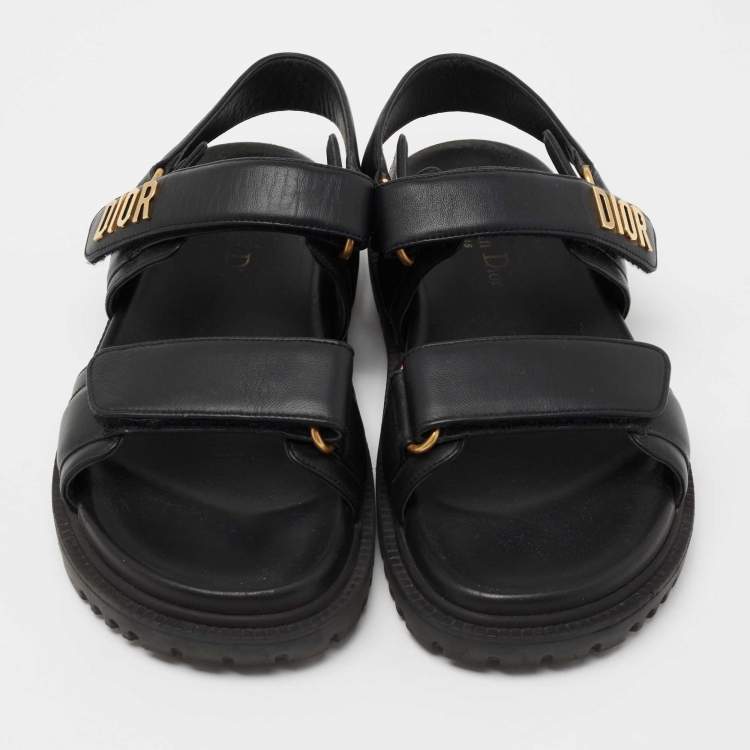 Pre Owned Dior Black Leather DIorAct Flat Sandals Size 37.5