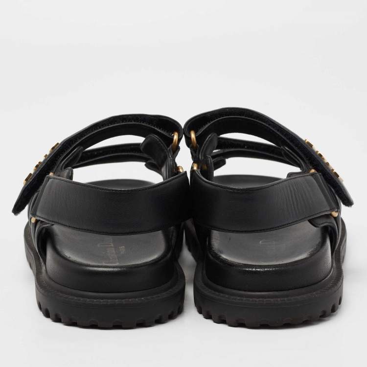 Pre Owned Dior Black Leather DIorAct Flat Sandals Size 37.5
