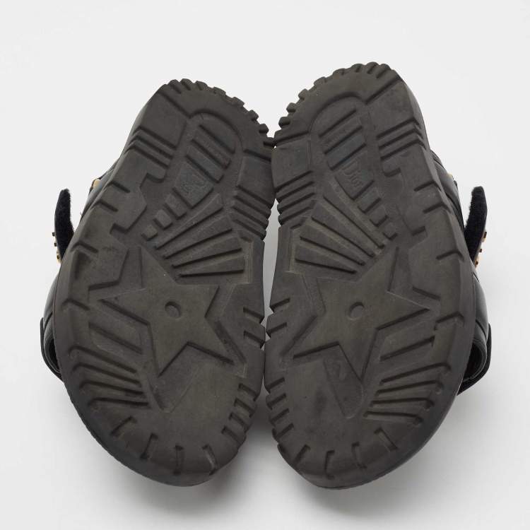 Pre Owned Dior Black Leather DIorAct Flat Sandals Size 37.5