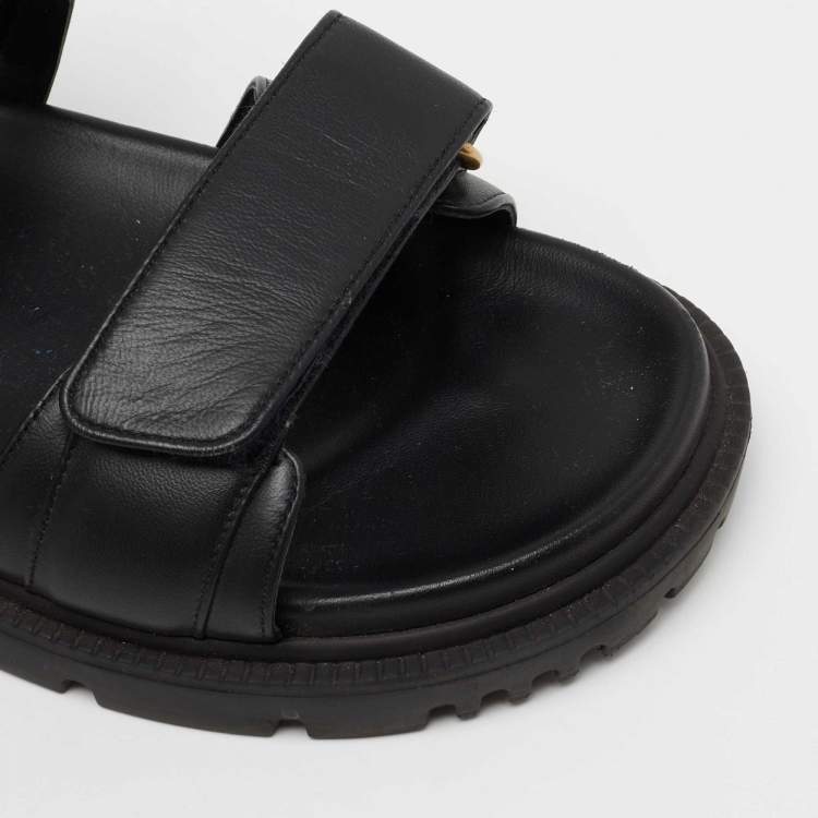 Pre Owned Dior Black Leather DIorAct Flat Sandals Size 37.5