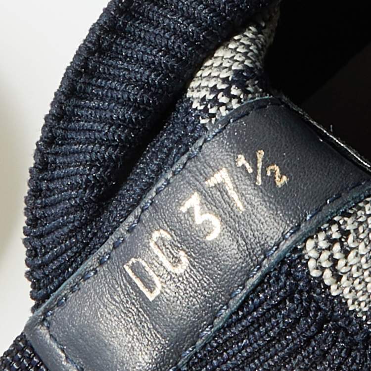 Pre Owned Dior Navy Blue/White Oblique Knit Fabric And Leather Walk'n'Dior High Top Sneakers Size 37.5